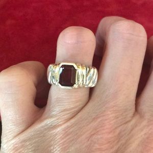 David Yurman 14k/SS Garnet Ring